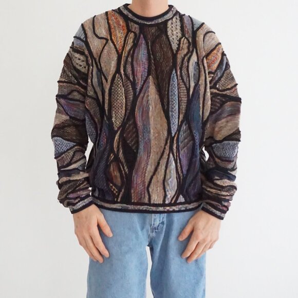 Tundra Other - VTG Tundra Canada Multicolor Textured Knit Sweater Abstract Coogi Style Large